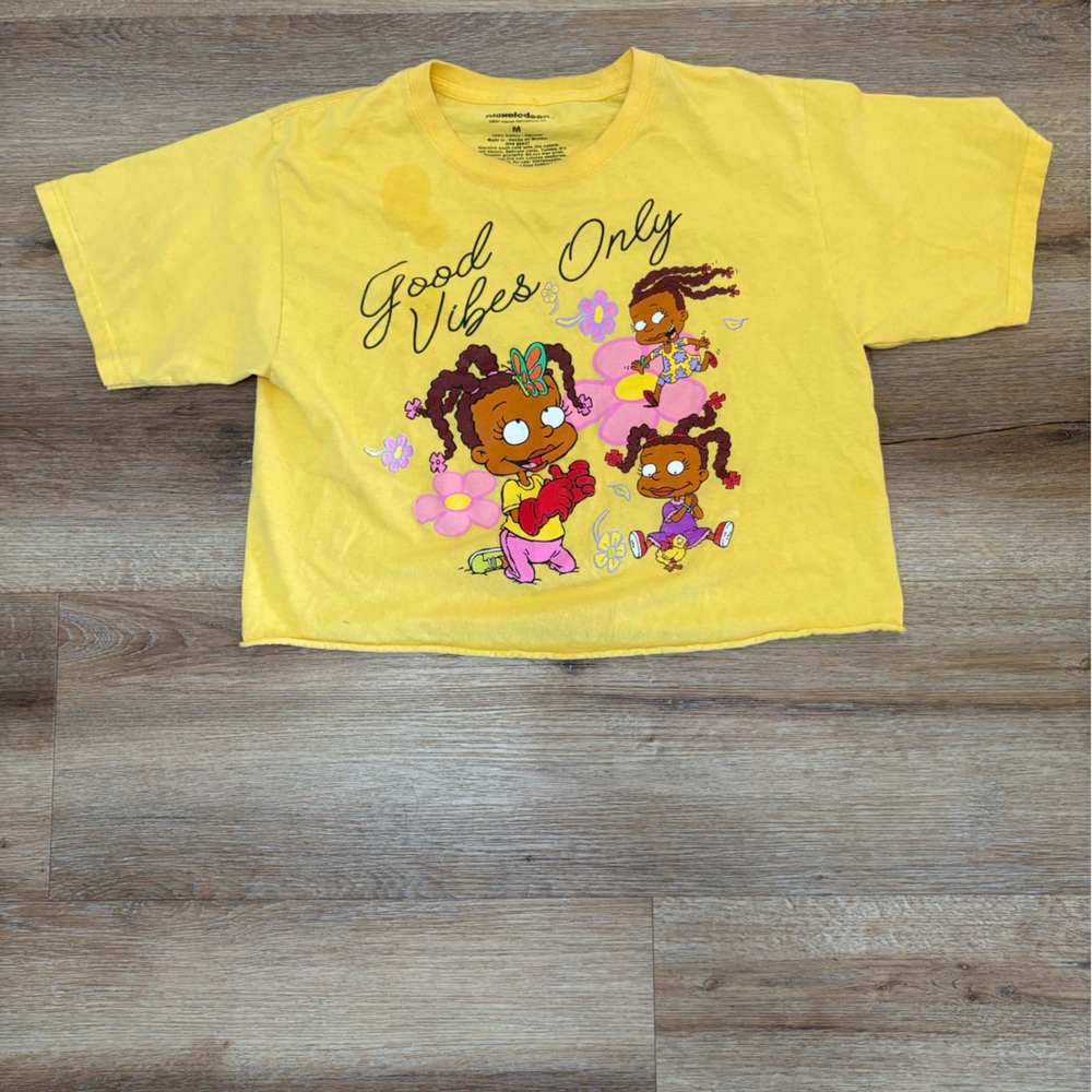 Yellow Graphic Tee with Cartoon Characters